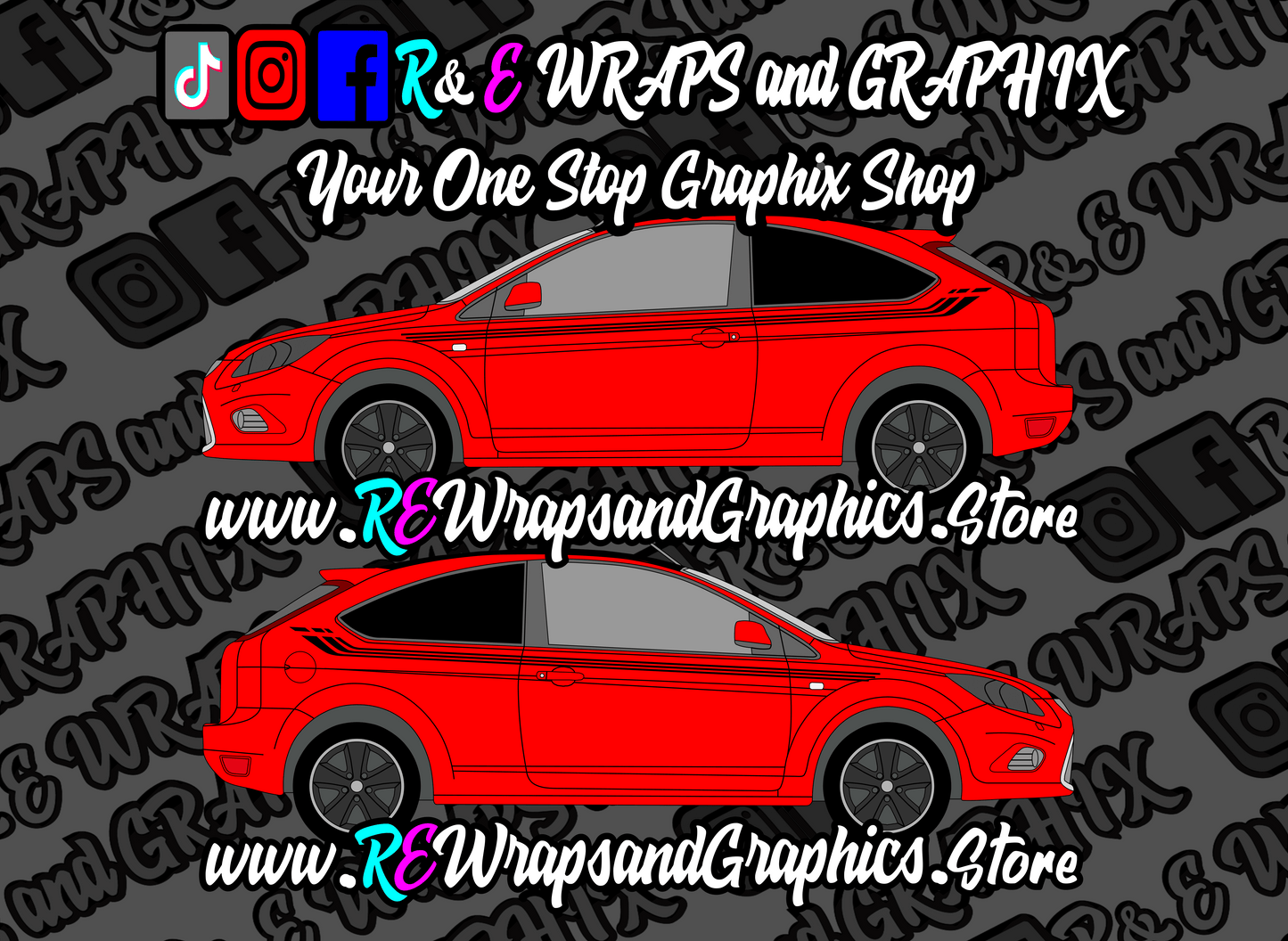 golfcub3stripesidestripesred - R&E Wraps and Graphics LTD - Ford Focus ST mk2 Side Stripes - focus side stripes, ford, ford fiesta, ford focus, ford focus side stripes, ford focus st, ford side stripe, ford side stripes, ford st side stripes, ford stripes, side stripes, ST ford side stripes, ST side stripes