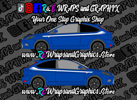 golfcubwithgapsidestripesblue - R&E Wraps and Graphics LTD - Ford Focus ST mk2 Side Stripes - focus side stripes, ford, ford focus side stripes, ford focus st, ford side stripe, ford side stripes, ford st side stripes, ford stickers, ford stripes, side stripes, ST ford side stripes, ST side stripes