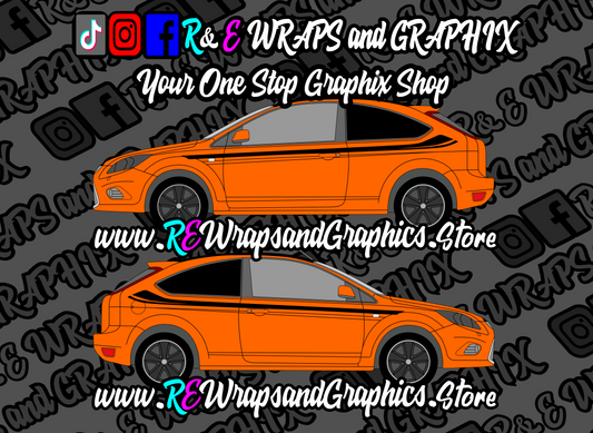 golfcubwithgapsidestripesorange - R&E Wraps and Graphics LTD - Ford Focus ST mk2 Side Stripes - focus side stripes, ford, ford focus side stripes, ford focus st, ford side stripe, ford side stripes, ford st side stripes, ford stickers, ford stripes, side stripes, ST ford side stripes, ST side stripes