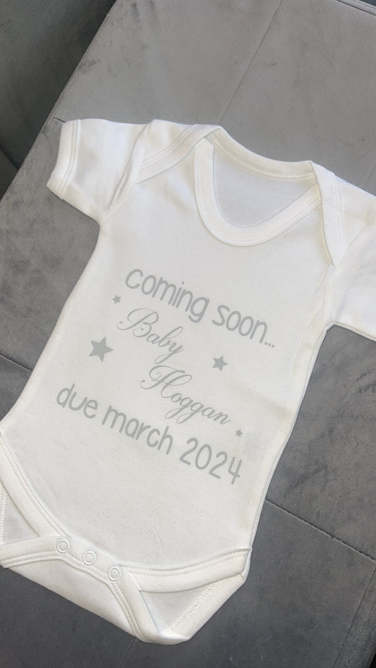 Personalised Pregnancy Announcement Coming Soon Baby Vest | Personalised Gift | Baby Vest |