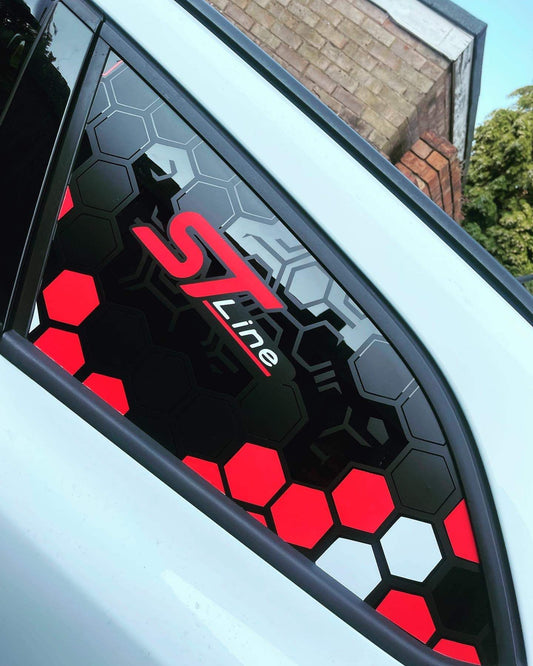 image_829803f2-ef7b-4a22-8a45-9a57457b91e4 - R&E Wraps and Graphics LTD - Ford Focus Estate ST Line Honey Comb Window Stickers - honey comb, side window decals, st line, St line window stickers, st window decals, stickers