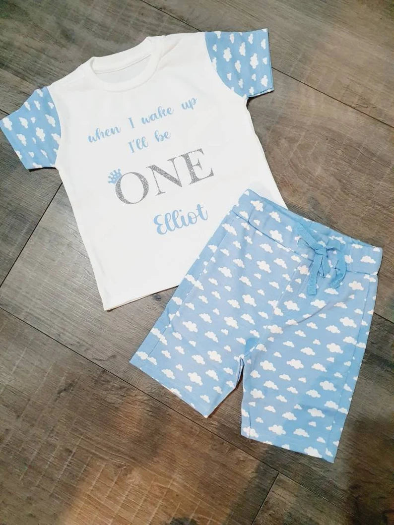 Personalised When I Wake Up Birthday Cloud Shorts Pyjama Set