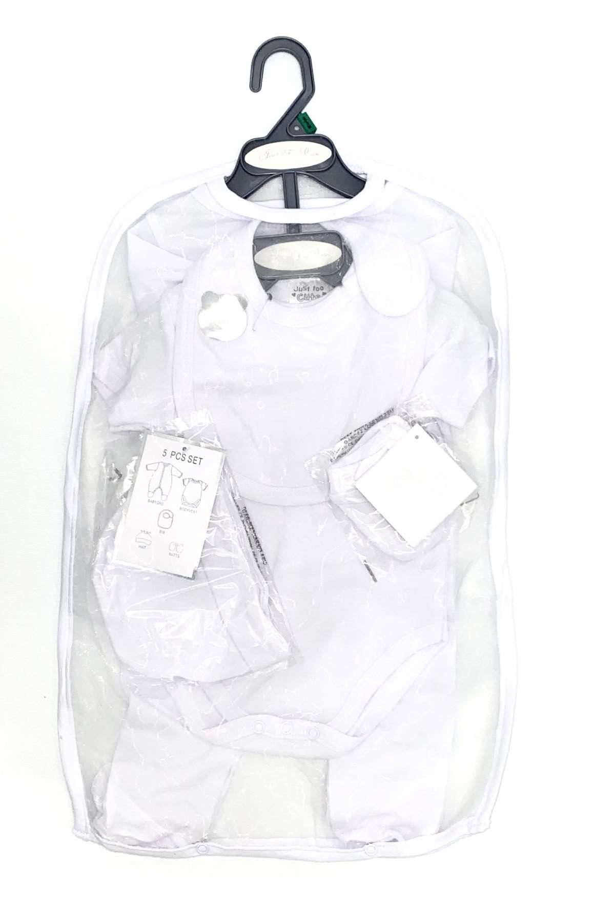 Newborn 5pc Set | Baby Grow | Baby Vest | Bib | Scratch Mits | Baby Hat