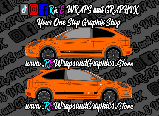 pumaspeedsidestripes1 - R&E Wraps and Graphics LTD - Ford Focus Mk2 Puma Speed Side Stripes - ford, ford puma, ford puma side stripes, ford side stripe, ford side stripes, side stripes