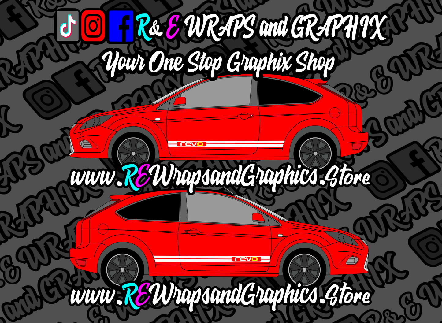 revosidestripesred_1dbdd89b-7d49-4505-9b2f-631dd12c9a82 - R&E Wraps and Graphics LTD - Ford Focus Mk2 Revo Side Stripes - ford, ford puma, ford puma side stripes, ford side stripe, ford side stripes, Revo, side stripes
