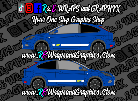 stsidestripes2blue - R&E Wraps and Graphics LTD - Ford Focus ST mk2 Side Stripes - focus side stripes, ford, ford 225 side stripes, ford focus, ford focus side stripes, ford focus st, ford focus st side stripes, ford side stripe, ford side stripes, ford st side stripes, ford stripes, side stripes, ST ford side stripes, ST side stripes