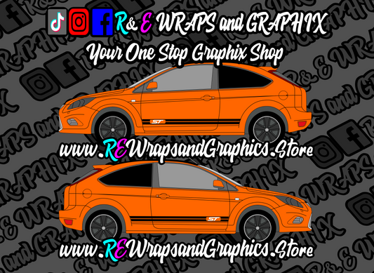 stsidestripes2orange - R&E Wraps and Graphics LTD - Ford Focus ST mk2 Side Stripes - focus side stripes, ford, ford 225 side stripes, ford focus, ford focus side stripes, ford focus st, ford focus st side stripes, ford side stripe, ford side stripes, ford st side stripes, ford stripes, side stripes, ST ford side stripes, ST side stripes