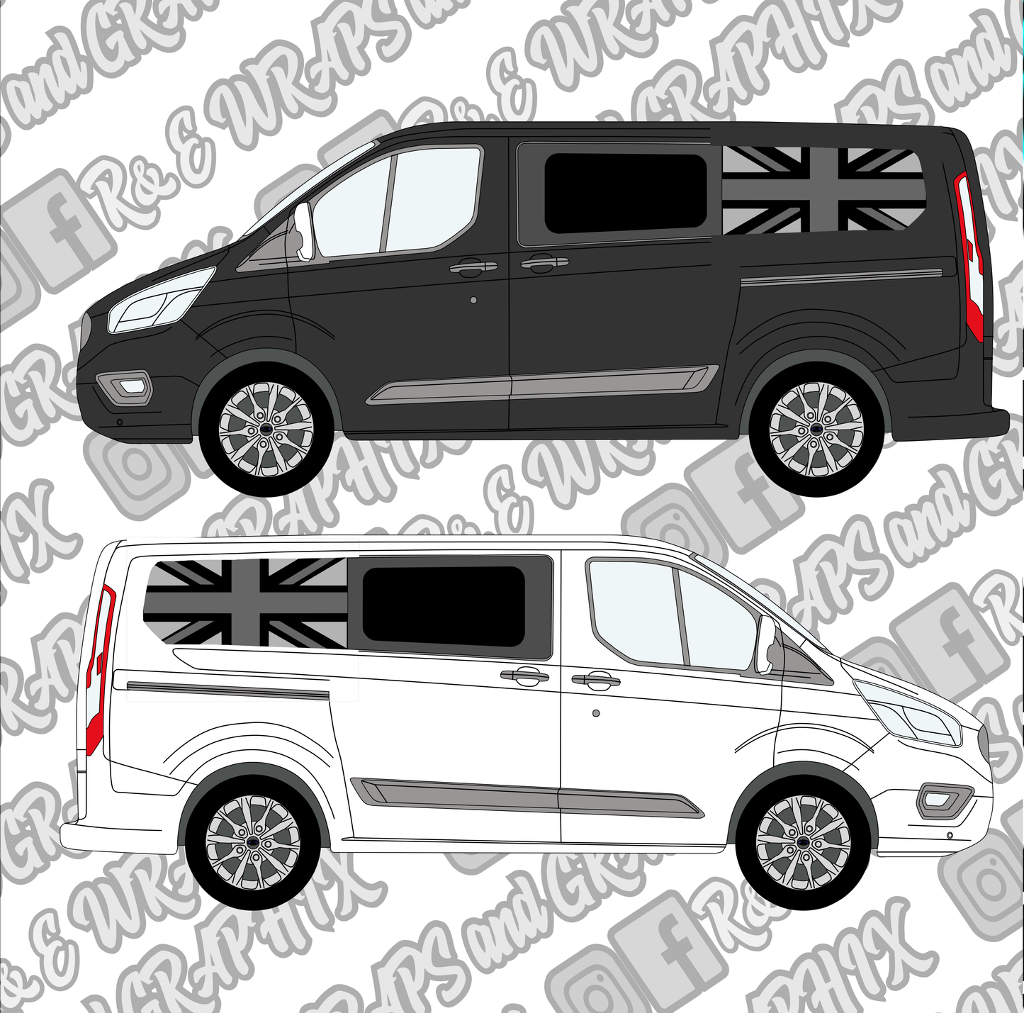 Ford Transit Custom Window Flags x2 Vinyl Decal Stickers