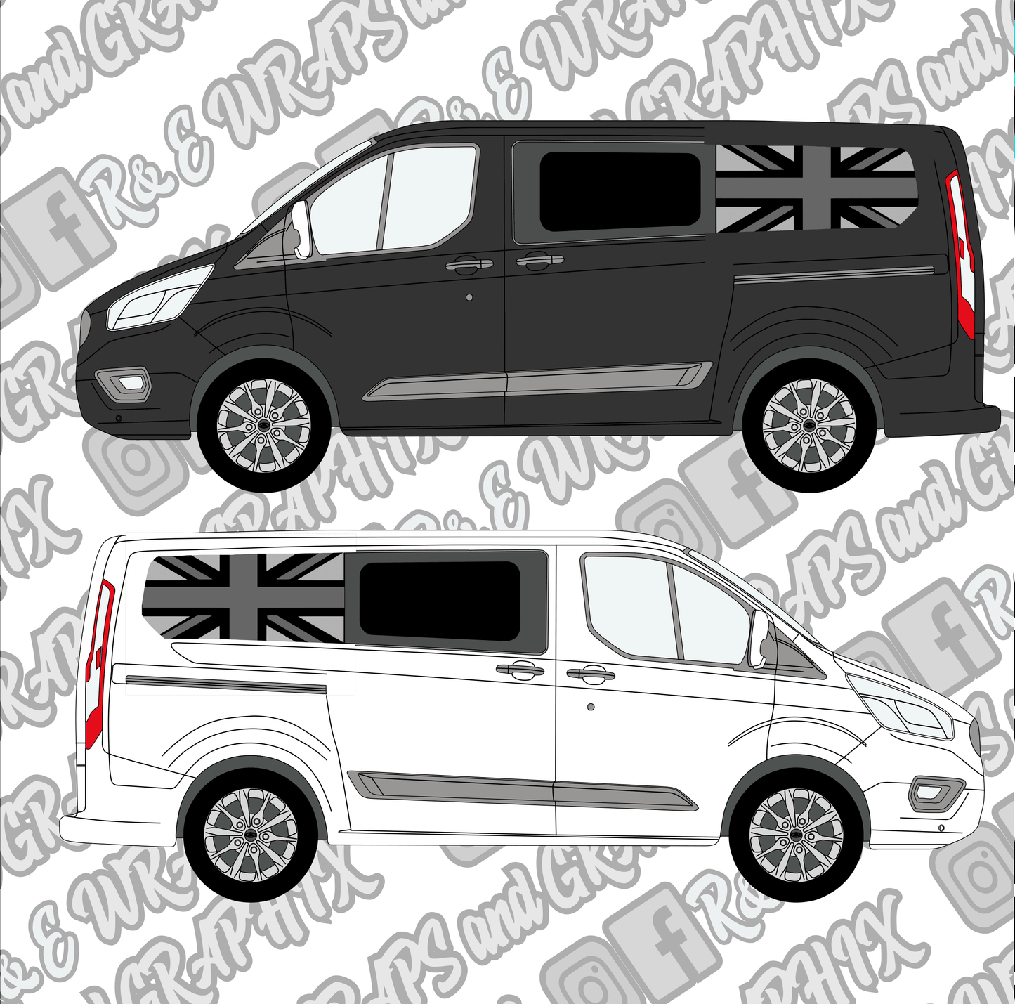 341476532_1901606390193485_4318625009354803453_n - R&E Wraps and Graphics LTD - Ford Transit Custom Window Flags x2 Vinyl Decal Stickers - custom, flags, ford, transit