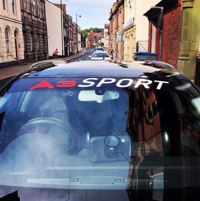 audi-a3-sport-sunstrip-window-vinyl-decals-rewrapsandgraphics - R&E Wraps and Graphics LTD - Audi A3 Sport Sunstrip - Audi, Audi A3 sport, Audi A3 sport sunstrip, Audi sunstrip, sunstrip