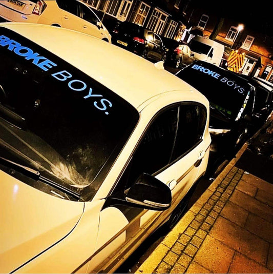 broke-boys-sunstrip-window-vinyl-decals-rewrapsandgraphics-2 - R&E Wraps and Graphics LTD - Broke Boys Sunstrip - Broke boys, Broke boys sunstrip, sun strips, sunstrip