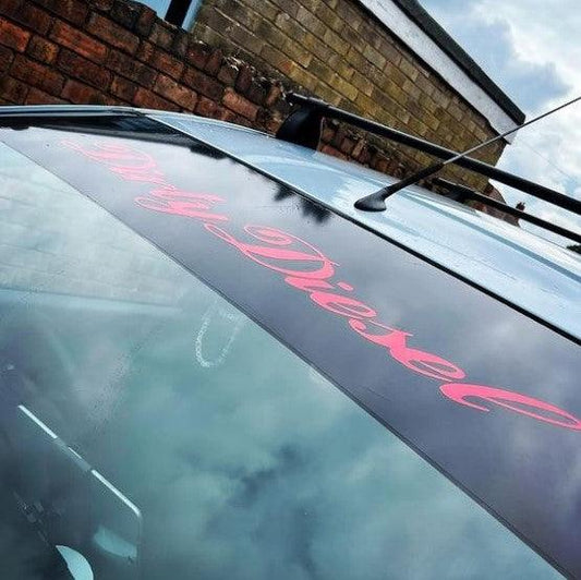 dirty-diesel-sunstrip-window-vinyl-decals-rewrapsandgraphics-1 - R&E Wraps and Graphics LTD - Dirty Diesel Sunstrip - custom sunstrips, dirty diesel, dirty diesel sunstrip, sunstrip, sunstrips