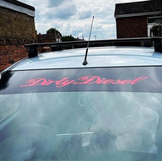dirty-diesel-sunstrip-window-vinyl-decals-rewrapsandgraphics-2 - R&E Wraps and Graphics LTD - Dirty Diesel Sunstrip - custom sunstrips, dirty diesel, dirty diesel sunstrip, sunstrip, sunstrips