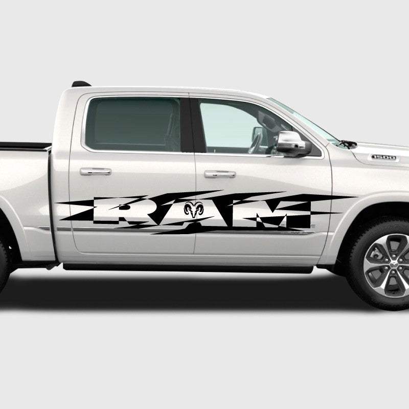 dodge-ram-side-deconstructed-ram-logo-stripe - R&E Wraps and Graphics LTD - Dodge Ram Side Decals - 4x4, ram