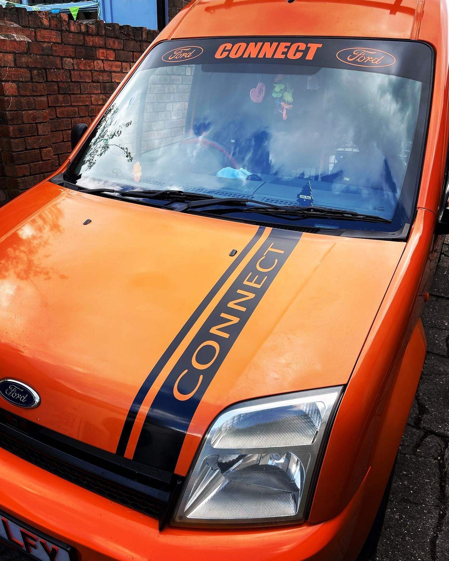ford-connect-bonnet-stripe-vinyl-decal-stickers-rewrapsandgraphics-4 - R&E Wraps and Graphics LTD - Ford Connect Bonnet Stripe and Sunstrip - Ford connect, ford connect bonnet stripes, ford custom sunstrip