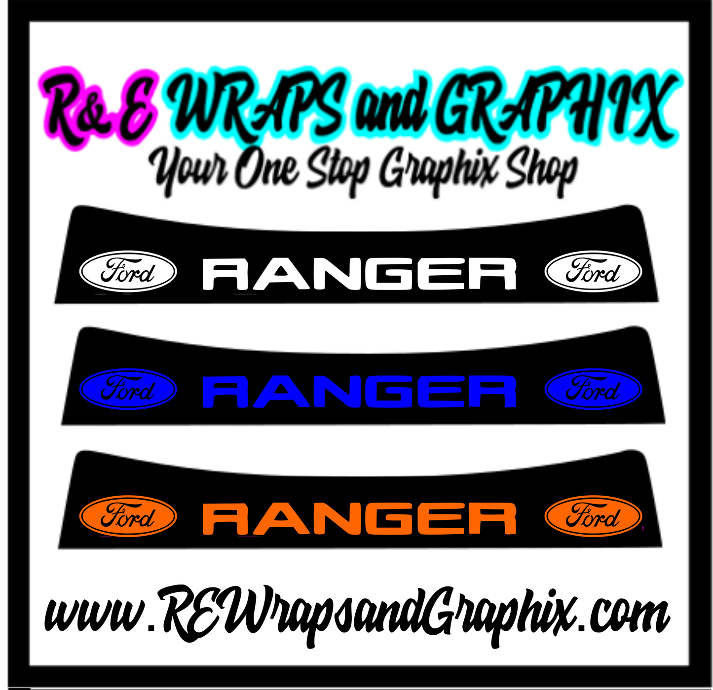 ford-ranger-sunstrip-visor-vinyl-decal-sticker-window-banner-rewrapsandgraphics - R&E Wraps and Graphics LTD - Ford Ranger Sunstrip - ford ranger, ford ranger sunstrip, sunstrip, sunstrips