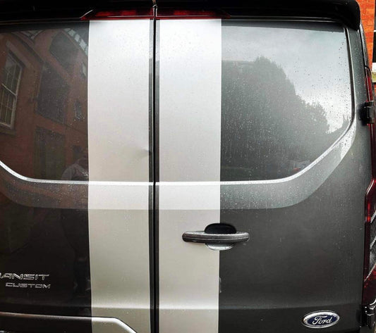 ford-transit-custom-bonnet-to-boot-stripes-vinyl-racing-stripes-rewrapsandgraphics-2 - R&E Wraps and Graphics LTD - Ford Transit Custom Racing Stripes - custom racing stripes, ford custom sunstrip, ford racing stripes, racing stripes