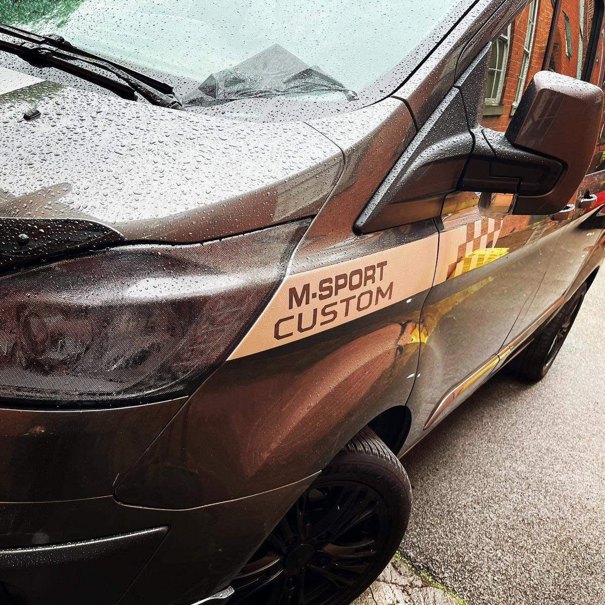ford-transit-custom-side-decals-x2-vinyl-sticker-racing-stripes-rewrapsandgraphics-2 - R&E Wraps and Graphics LTD - Ford Transit Custom M Sport Side Stickers - ford custom transit, ford transit, m sport, m sport custom transit