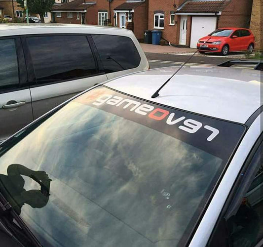 game-over-revo-sunstrip-visor-vinyl-decal-sticker-window-banner-rewrapsandgraphics - R&E Wraps and Graphics LTD - Game Over Rear Window Decal and Sunstrip - Game Over