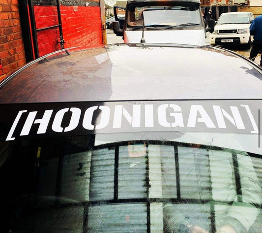 hoonigan-sunstrip-visor-vinyl-decal-stickers-rewrapsandgraphics - R&E Wraps and Graphics LTD - Hoonigan Sunstrip + Rear Window Sticker Bundle - Hoonigan