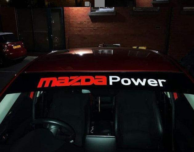 mazda-power-sunstrip-vinyl-decal-window-banner-rewrapsandgraphics - R&E Wraps and Graphics LTD - Mazda Power Sunstrip - Mazda Power, Mazda power sunstrip, mazda sunstrip, sunstrip, sunstrips