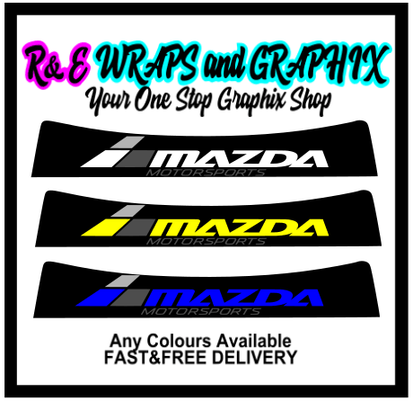 mazda-sunstrip-vinyl-visor-decal-stickers-rewrapsandgraphics - R&E Wraps and Graphics LTD - Mazda Motorsport Sunstrip - Mazda, mazda motorsport sunstrip, Mazda Power, Mazda Racing, mazda sunstrip, sunstrips