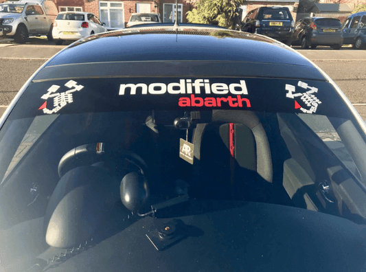 modified-abarth-fiat-sunstrip-window-vinyl-decals-rewrapsandgraphics - R&E Wraps and Graphics LTD - Fiat 500 Abarth Side Stripes and Sunstrip - abarth, fiat, fiat 500, Fiat Abarth