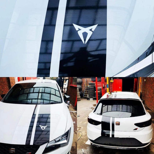 seat-cupra-bonnet-to-boot-stripes-rewrapsandgraphics - R&E Wraps and Graphics LTD - Seat Cupra Racing Stripes - cupra, seat