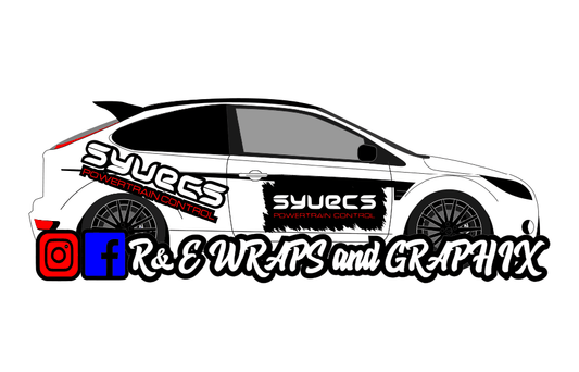 syvecs-ford-focus-strs-side-graphic-kit-any-colours-available-rewrapsandgraphics - R&E Wraps and Graphics LTD - Syvecs Powertrain Control Graphic Kit