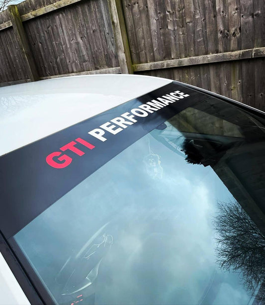 volkswagen-golf-gti-performance-sunstrip-rewrapsandgraphics - R&E Wraps and Graphics LTD - Volkswagen GTI Performance Sunstrip - gti performance sunstrip, sunstrip, sunstrips, Volkswagen, volkswagen sunstrip