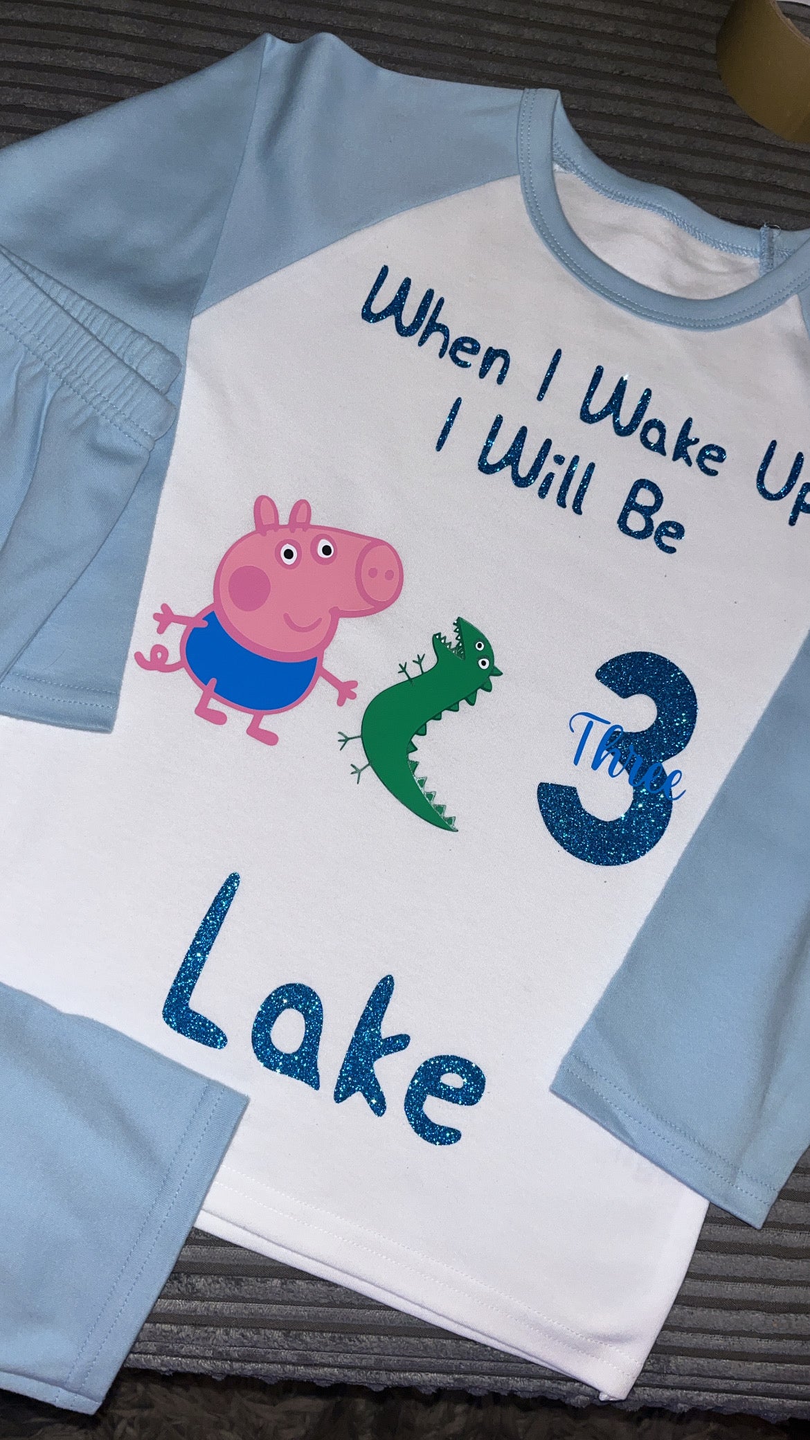 George Pig & Dinosaur Inspired Kids Personalised Birthday Pyjamas | When I Wake Up I Will Be...