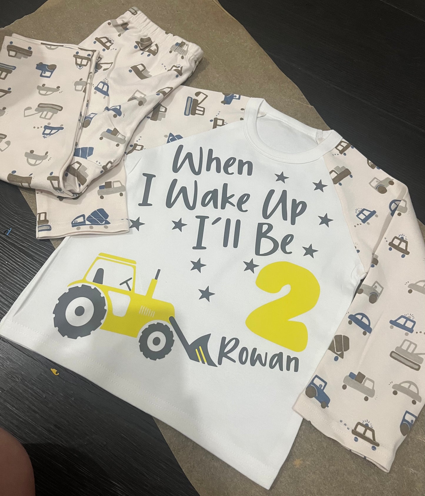 Tractor/Digger Personalised Birthday Pyjamas| When I Wake Up I Will Be