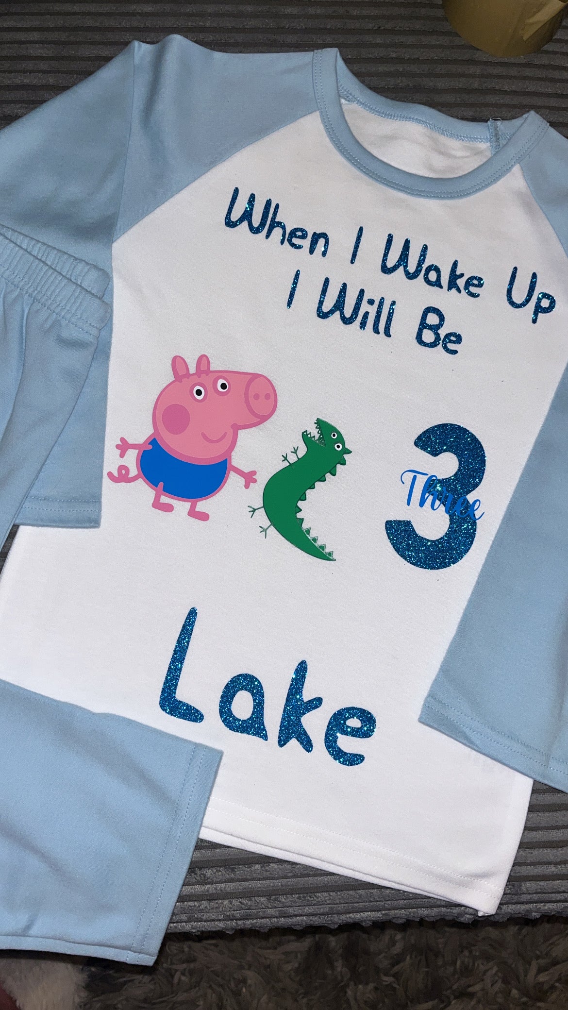 George Pig & Dinosaur Inspired Kids Personalised Birthday Pyjamas | When I Wake Up I Will Be...