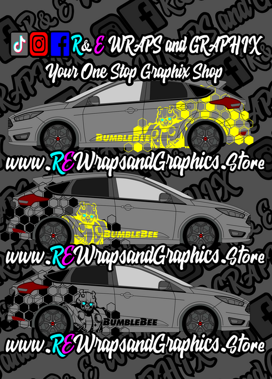 Honey Comb Bumble Bee Graphic Kit Ford Focus MK3