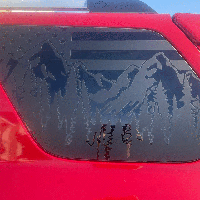 Universal Fit - USA Flag with Mountains Window Stickers