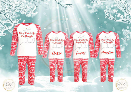 When I Wake Up I'm Going To Lapland Christmas Pyjamas | Personalised Christmas Pyjamas (Red Pyjamas)