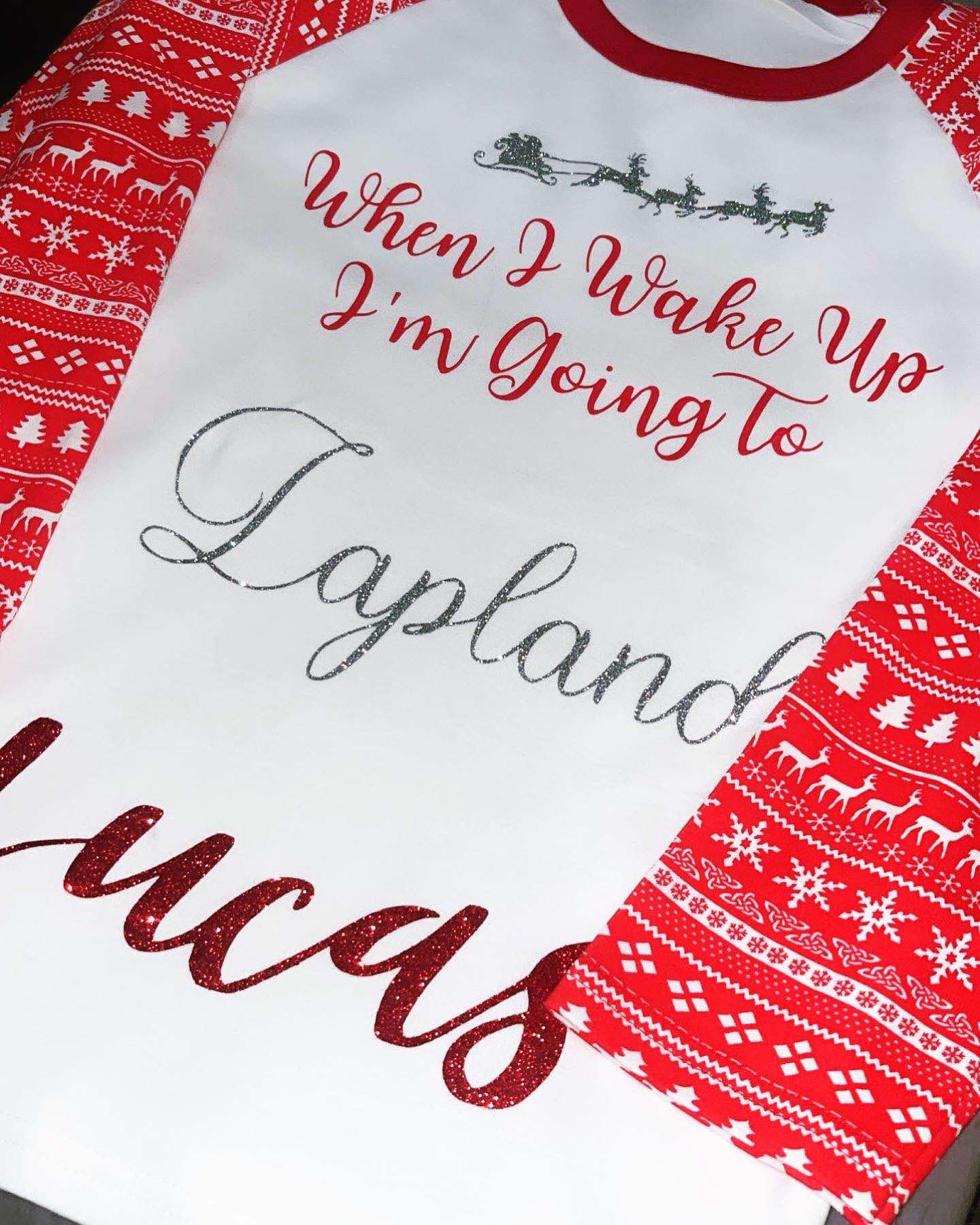 When I Wake Up I'm Going To Lapland Christmas Pyjamas | Personalised Christmas Pyjamas (Red Pyjamas)