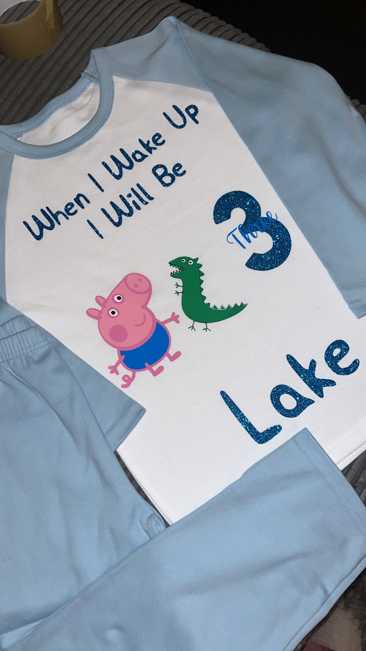 George Pig & Dinosaur Inspired Kids Personalised Birthday Pyjamas | When I Wake Up I Will Be...