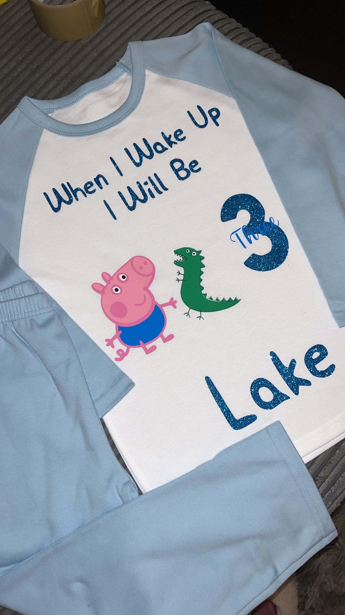 George Pig & Dinosaur Inspired Kids Personalised Birthday Pyjamas | When I Wake Up I Will Be...