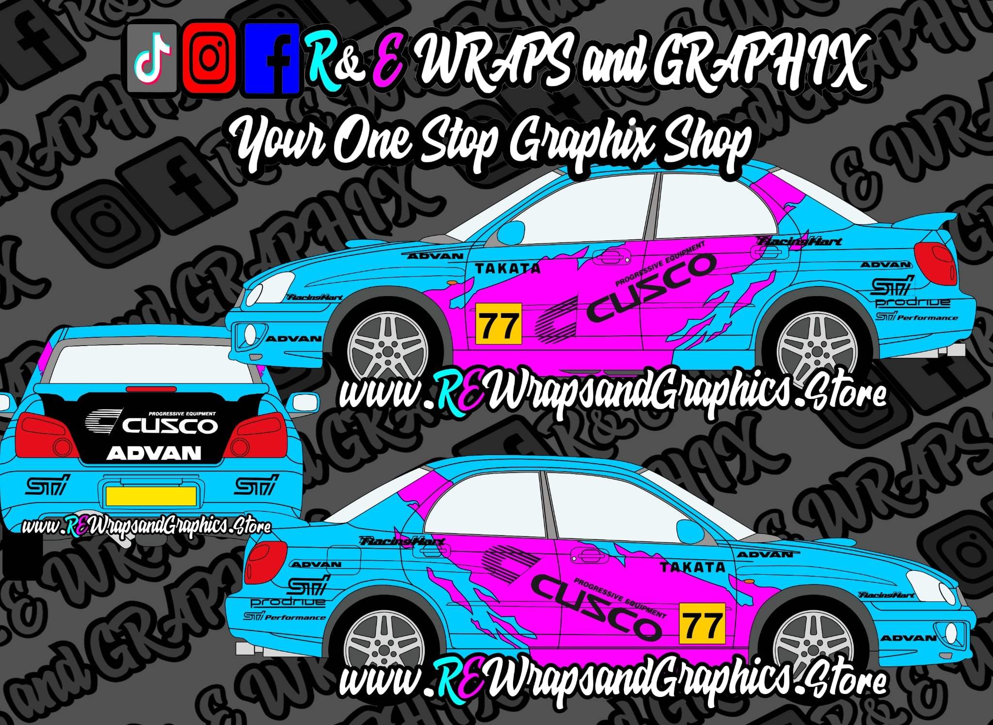 Subaru Impreza Cusco WRC Track Car Graphic Kit – R&E Wraps and Graphics LTD