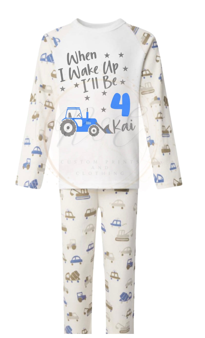 Tractor/Digger Personalised Birthday Pyjamas| When I Wake Up I Will Be