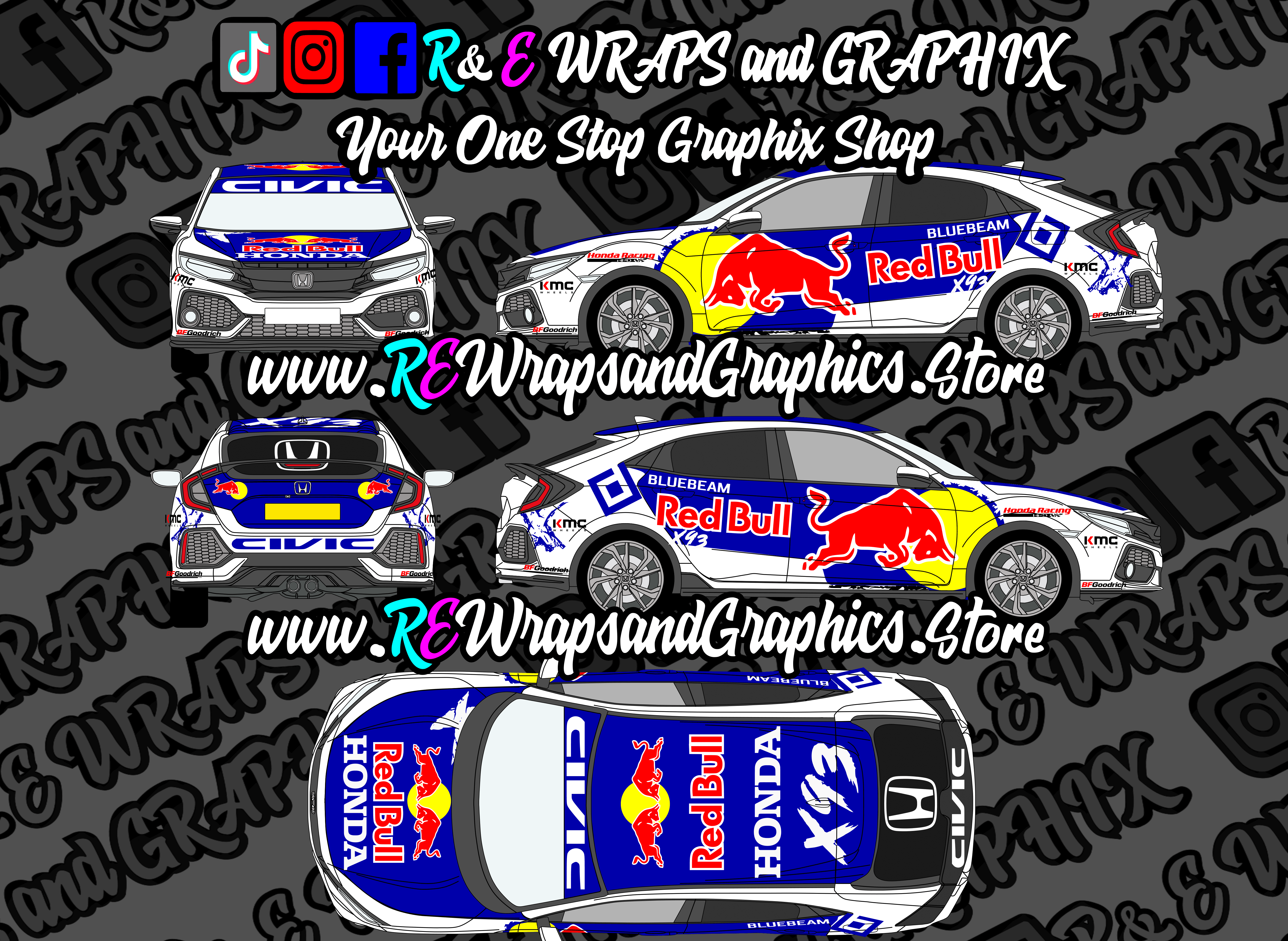 Honda Civic Type-R RedBull Graphic Kit – R&E Wraps and Graphics LTD