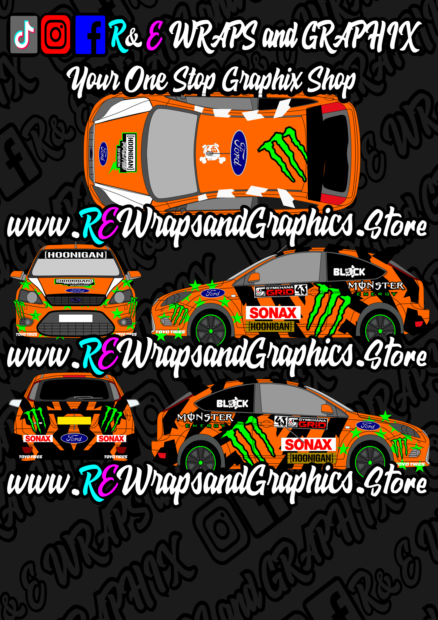 Ford Focus mk2 ST/RS Monster Energy 43 Graphic Kit