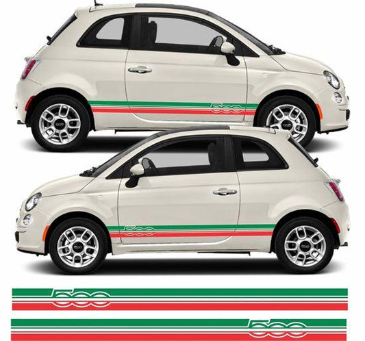 Fiat 500 Italian Style Side Stripes Vinyl Decal Stickers - rewrapsandgraphics